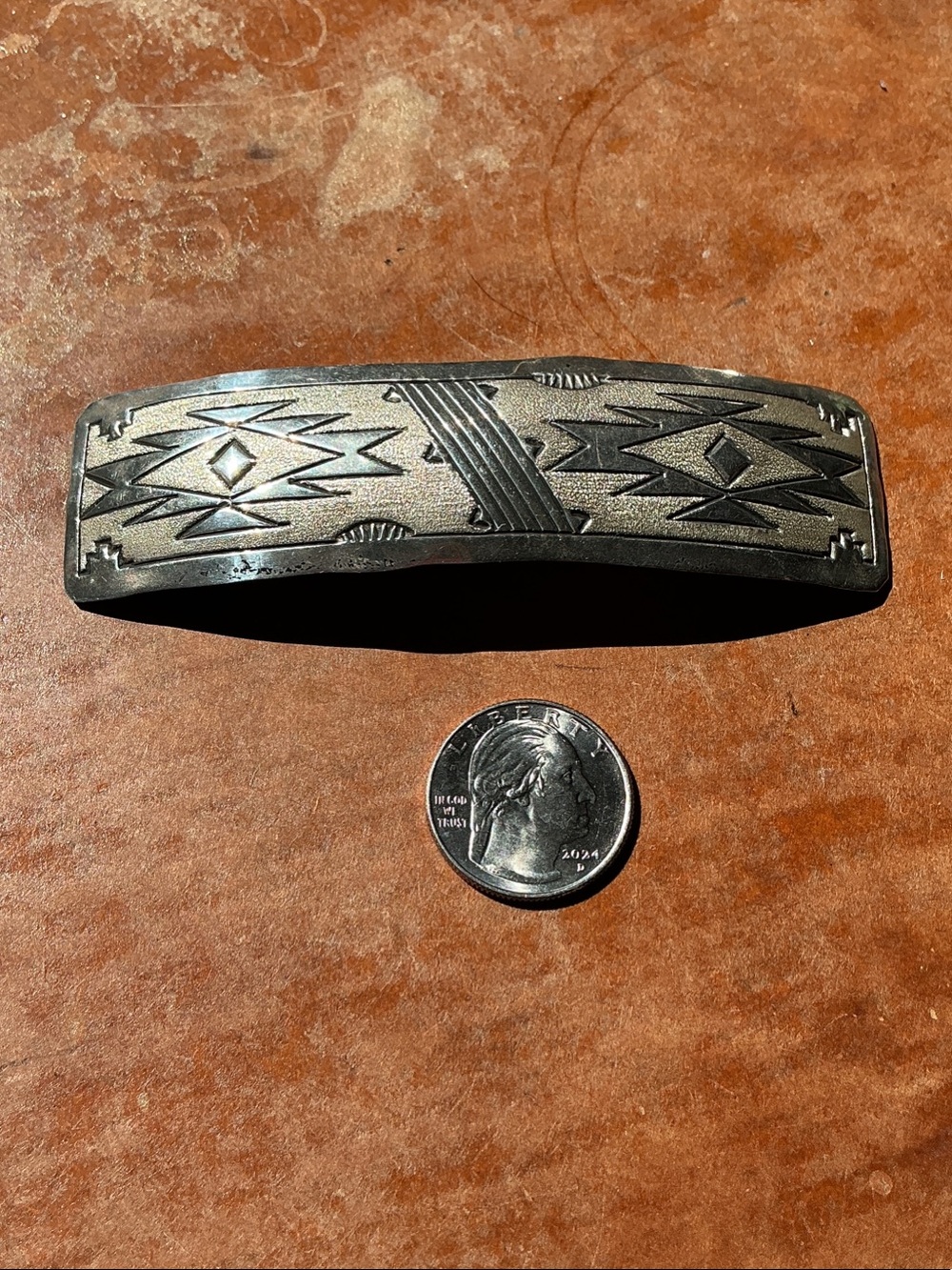 Sterling Silver Stamped Western Hair Barrette 26 g